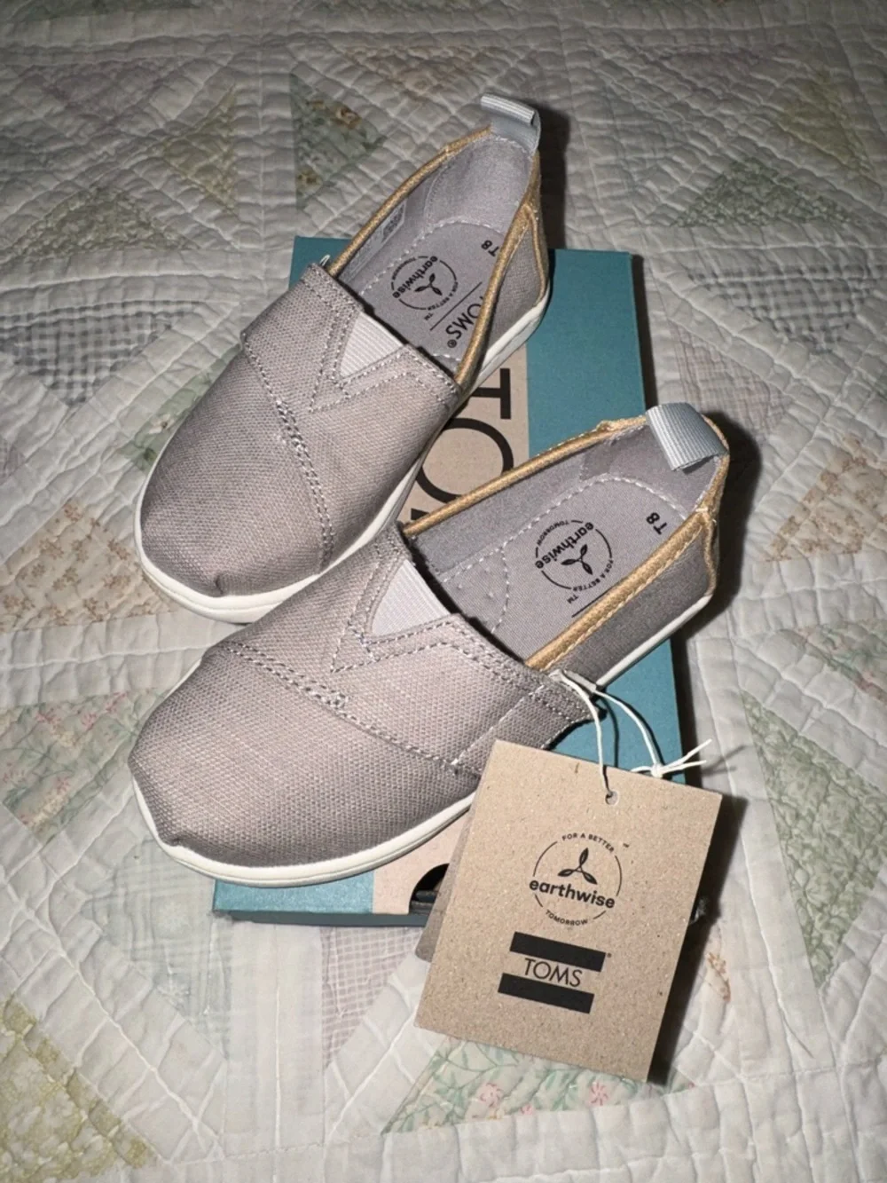 TOMS Tiny Alpargata Slip-On Shoes Gray Organic Cotton Size 8 Toddler NWT